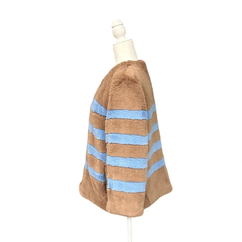 Kule The Bailey Striped Faux Fur Jacket Size L blue and brown excellent cond - Picture 5 of 11